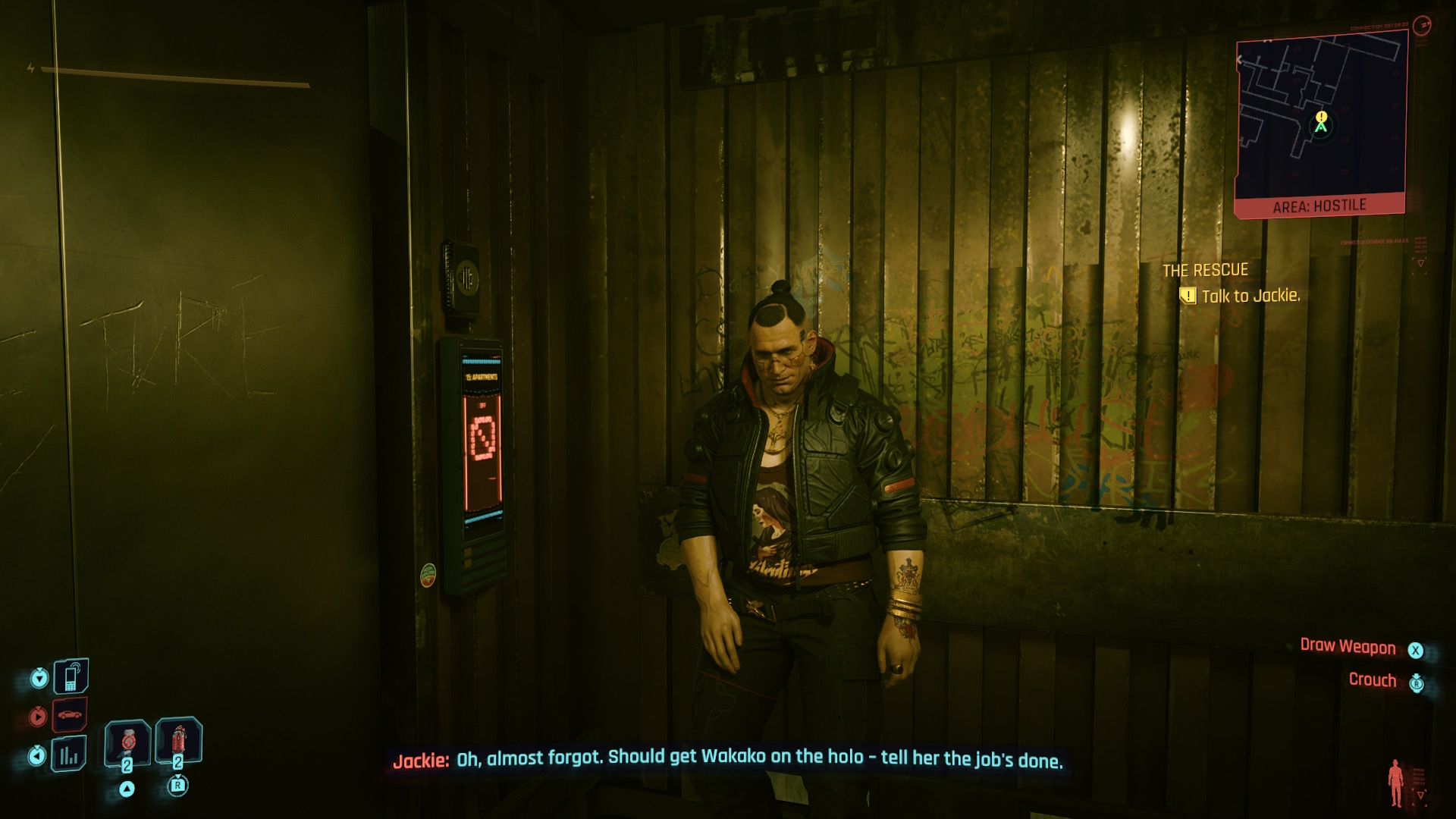 Cyberpunk 2077 switch 2 jackie in an elevator