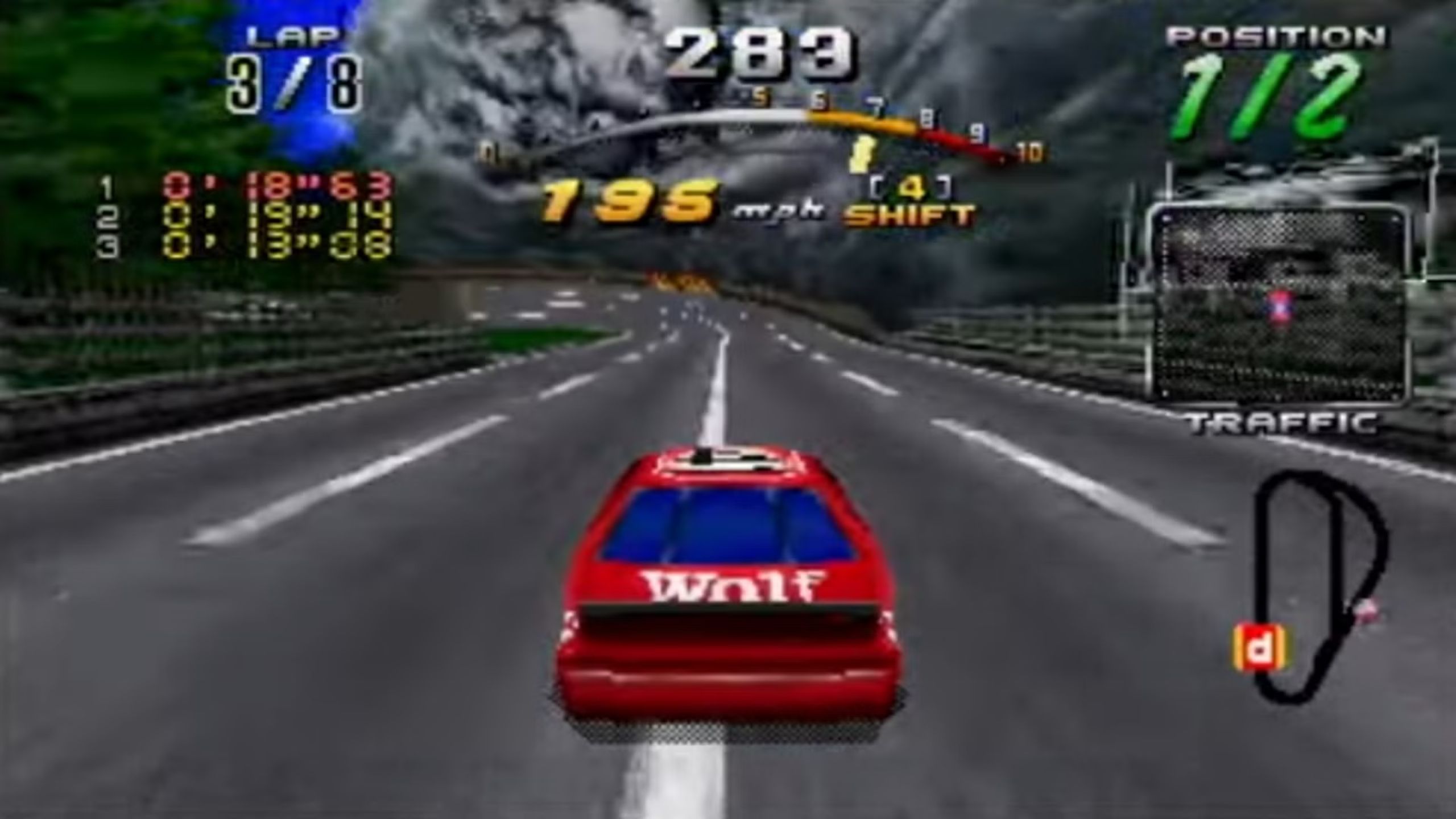 A screenshot of gameplay from Daytona USA CCE on the Sega Saturn.