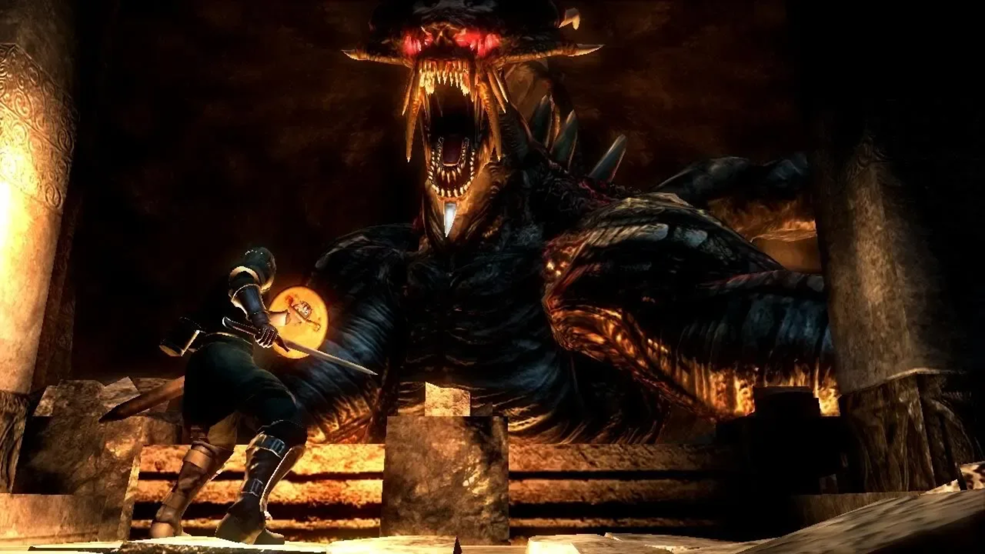 Fighting a beast in Demon's Souls