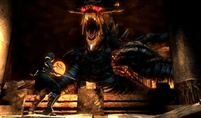 Fighting a beast in Demon's Souls