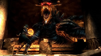 Fighting a beast in Demon's Souls