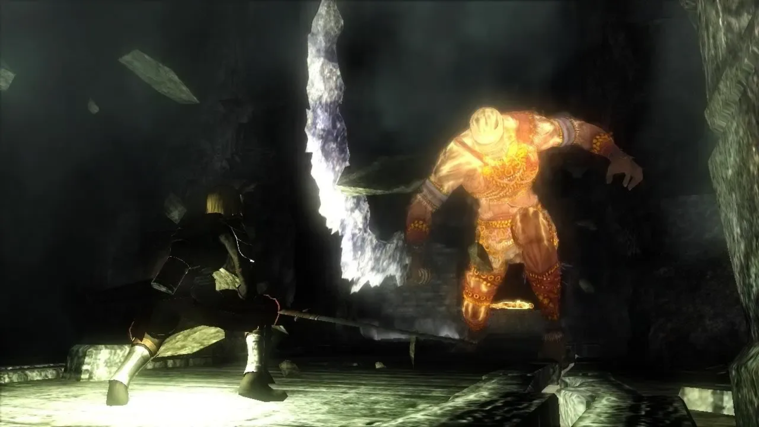 fighting a monster in Demon's Souls