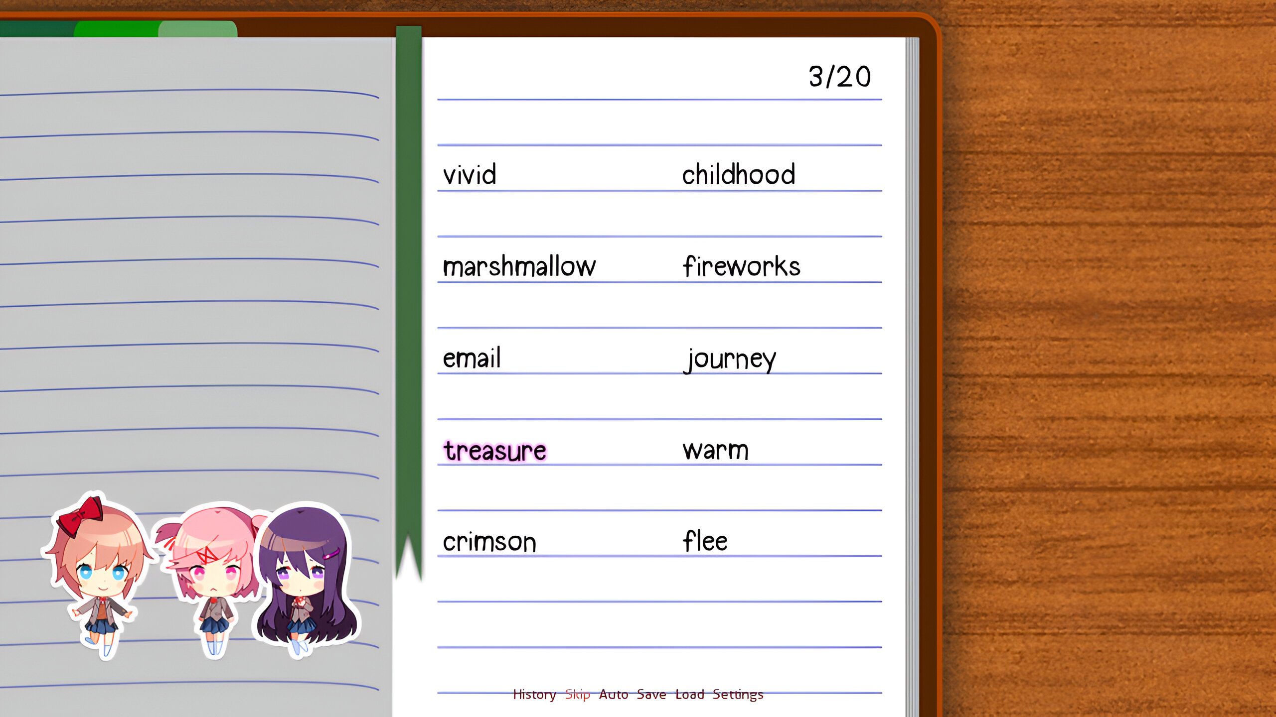 Gameplay in Doki Doki Literature Club.