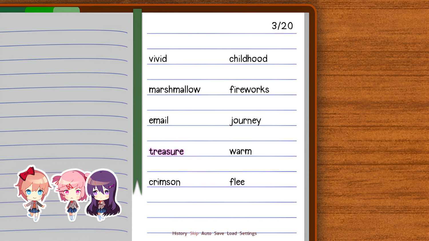 Gameplay in Doki Doki Literature Club.