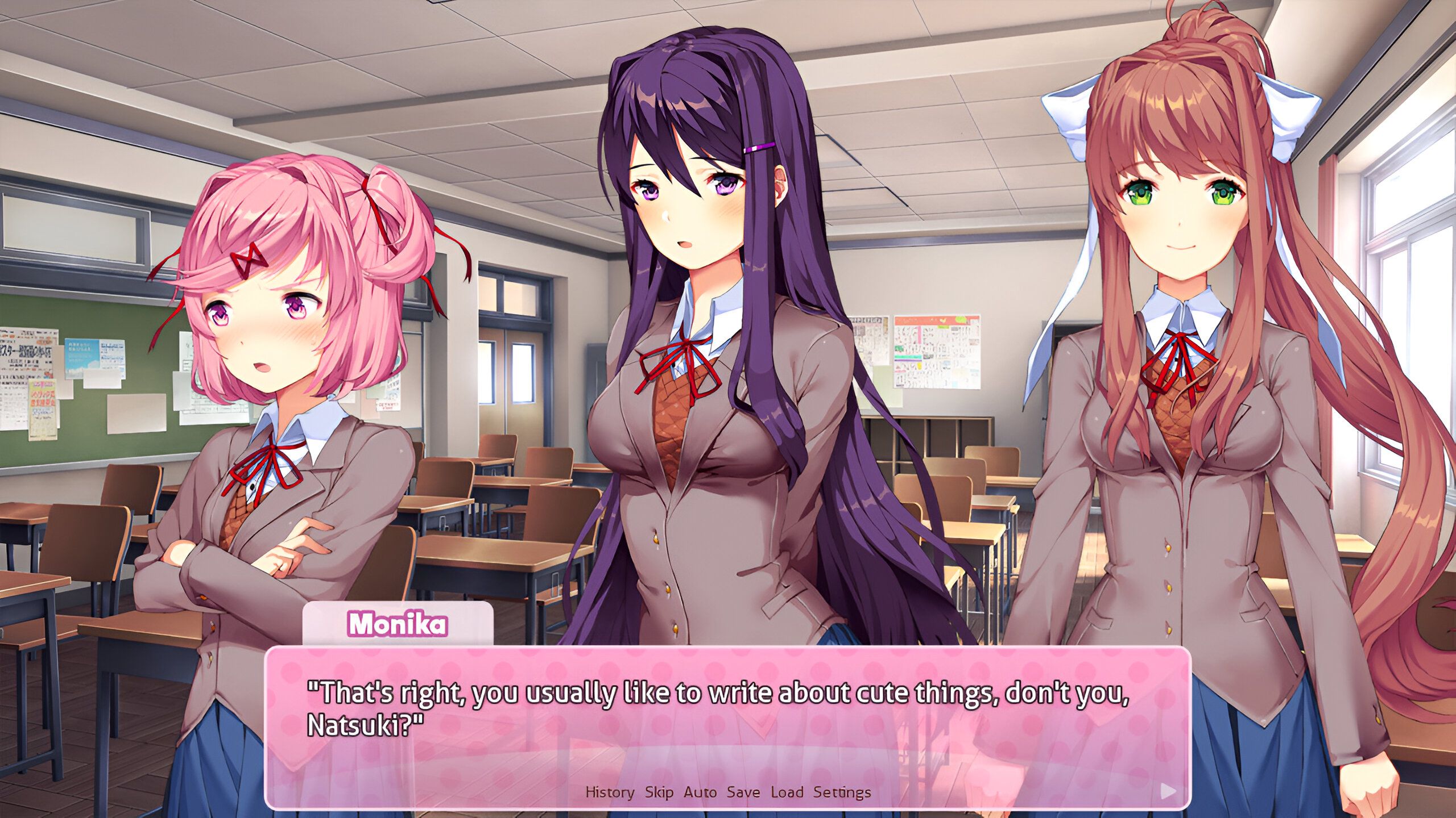 Natsuki, Monika, and Yuri in Doki Doki Literature Club.