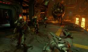 Zombies and a Cacodemon in Doom (2016).