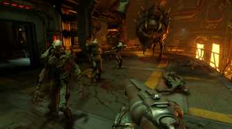 Zombies and a Cacodemon in Doom (2016).