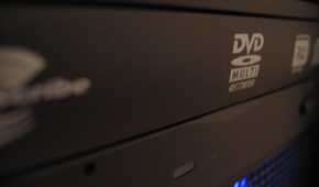A DVD drive in a PC cabinet.