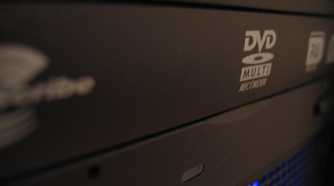 A DVD drive in a PC cabinet.