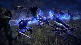 Three players fighting while the ring of fire closes in on them in in Elden Ring Nightreign.