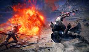 Two players fighting a Godrick Knight in Elden Ring Nightreign.
