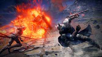 Two players fighting a Godrick Knight in Elden Ring Nightreign.