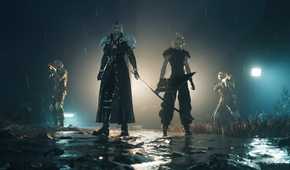 Cloud nad Sephiroth in the rain in Final Fantasy VII Rebirth.