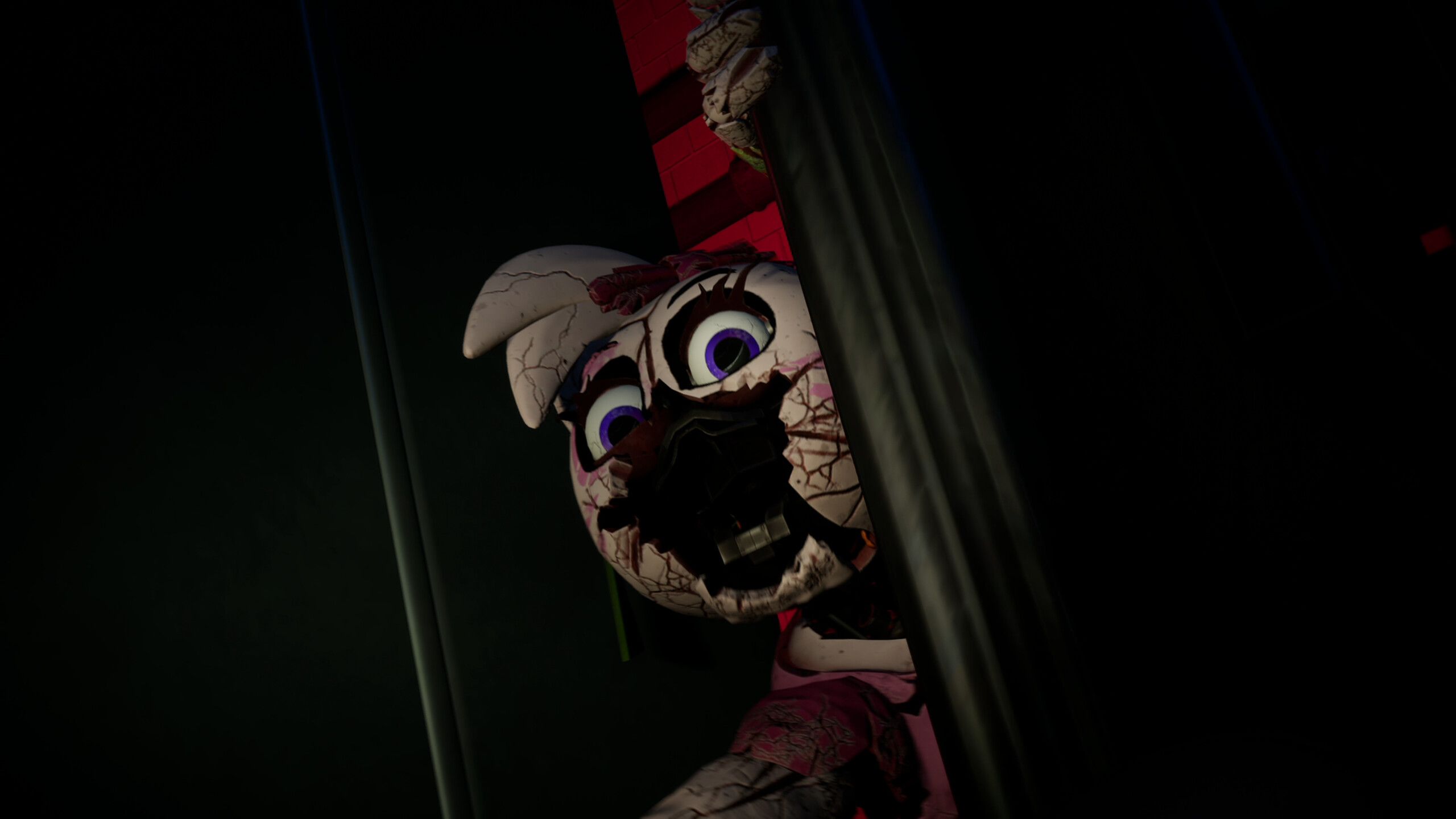A broken Glamrock Chica in Five Nights at Freddy's.