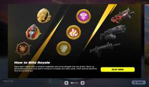 Medallions, boons, and weapons in the Blitz Royale mode in Fortnite.