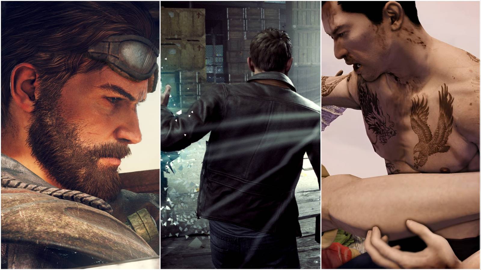 A tri-collage of Mad Max, Quantum Break, and Sleeping Dogs.