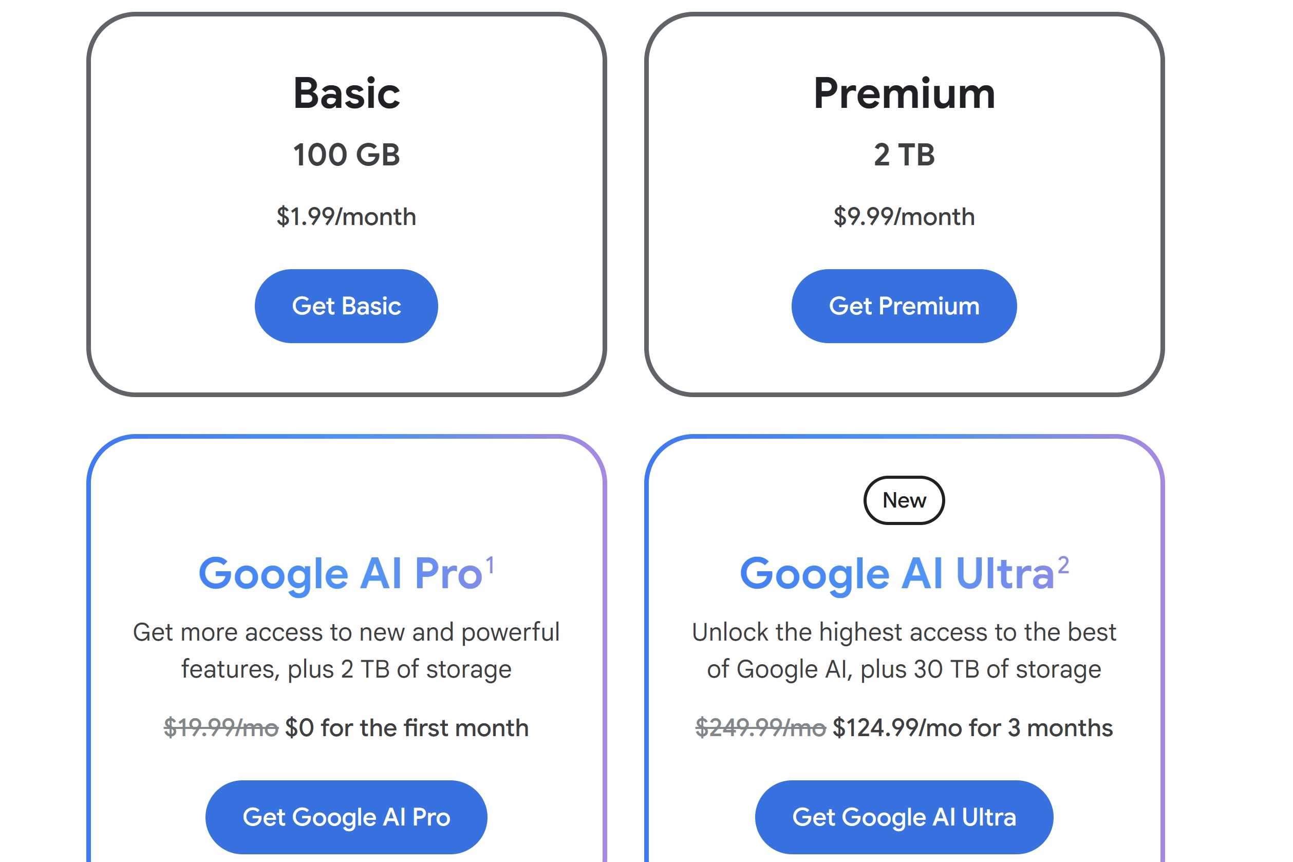 Google One pricing tiers