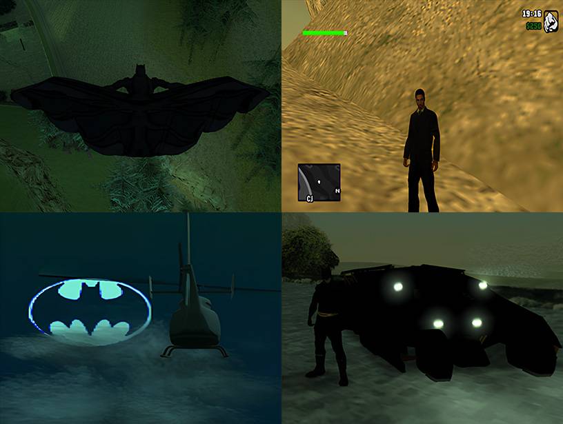 a collage of images from a Dark Knight mod for GTA San Andreas