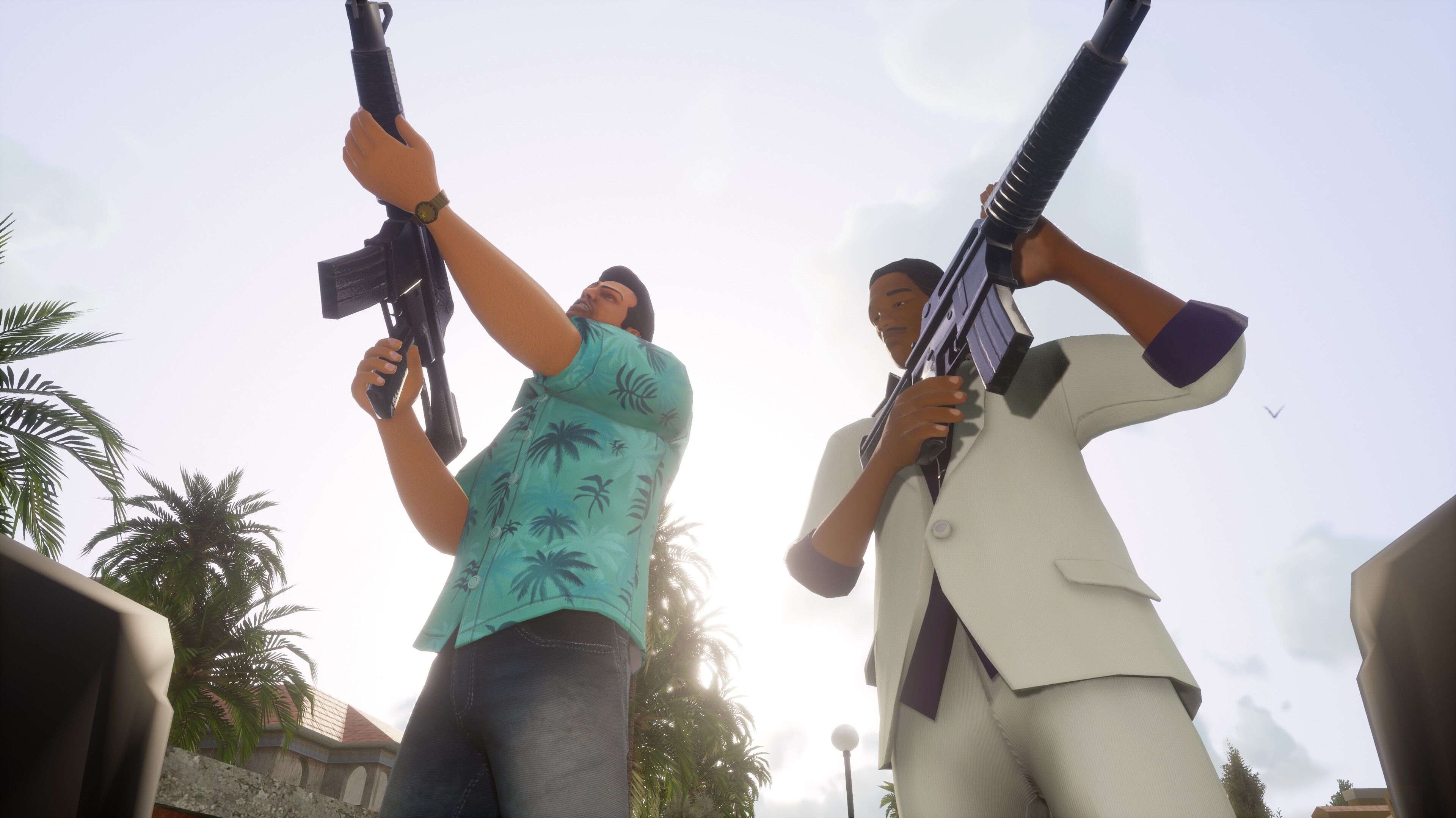 A screenshot from the game "GTA Vice City: Definitive Edition", showing Tommy and Lance.
