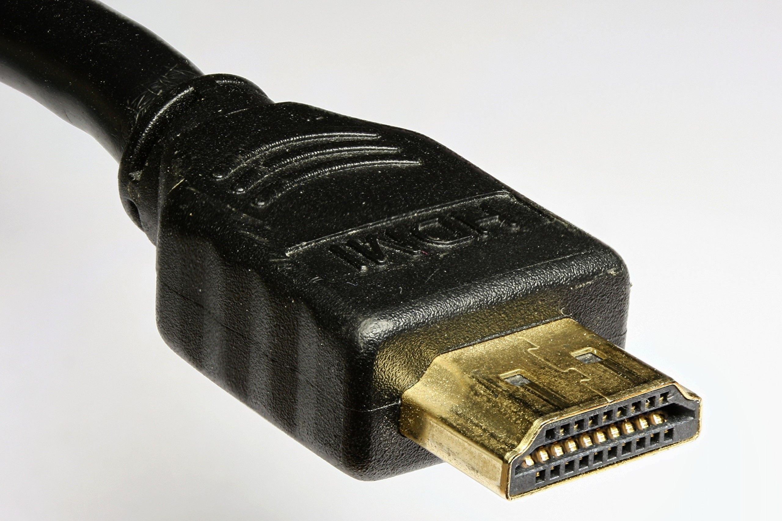 Close-up of an HDMI gold-plated male connector