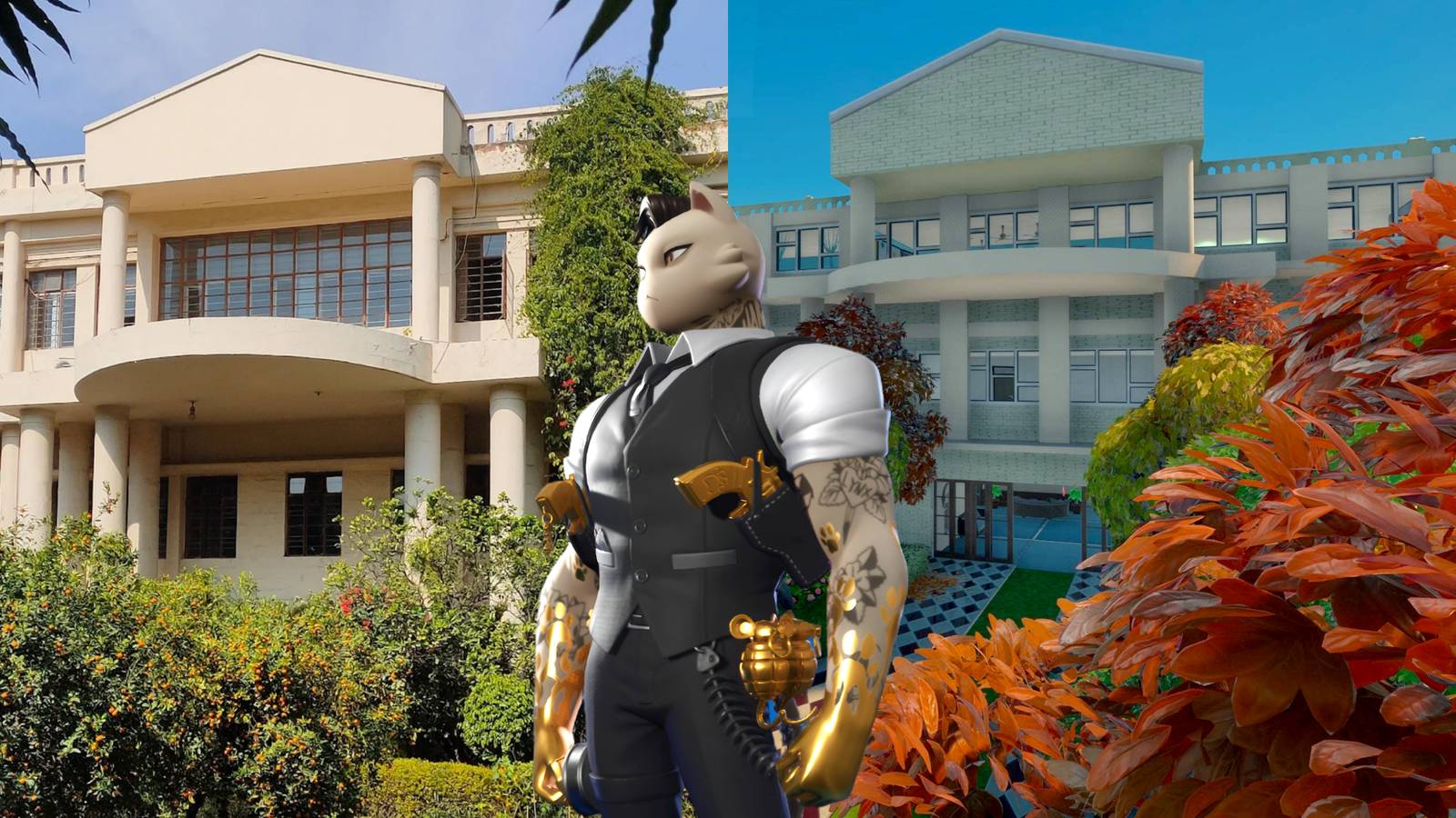 A high school recreated in Fortnite.