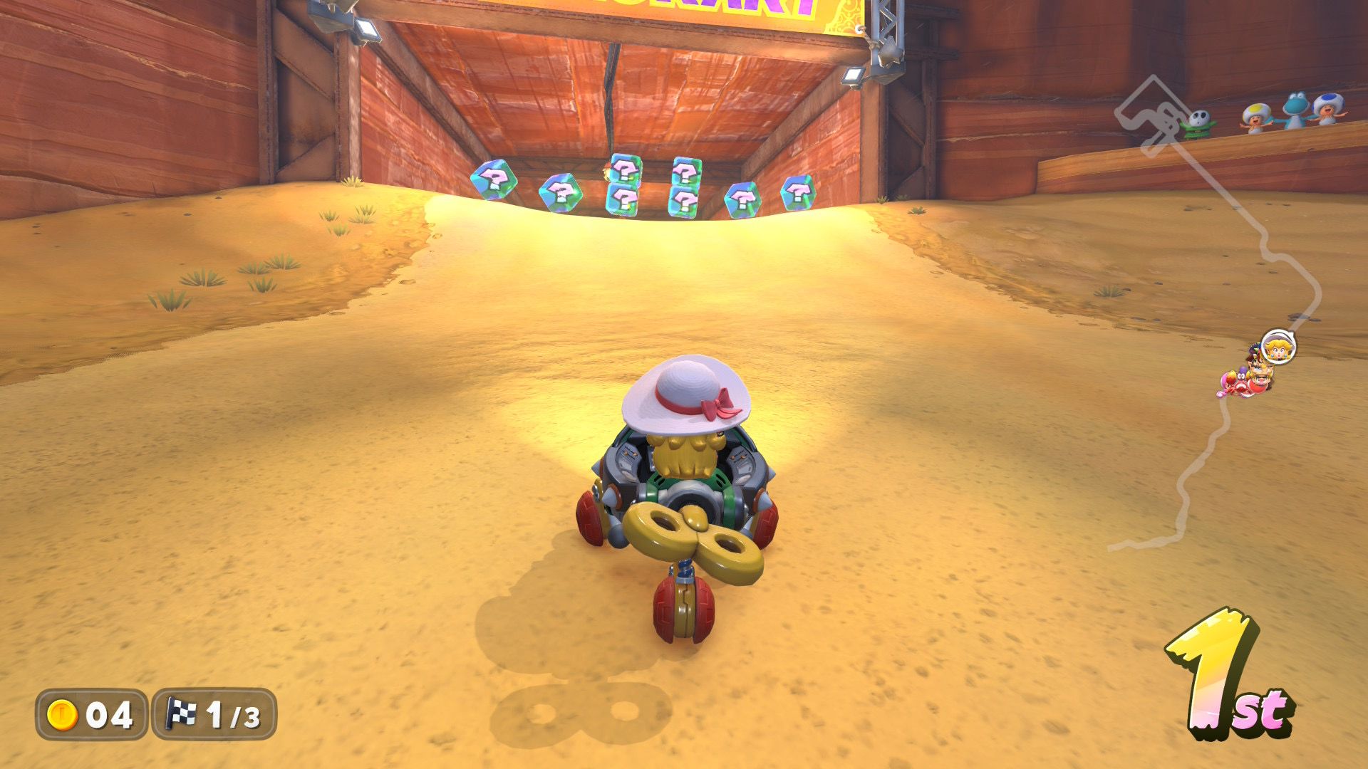 Mario Kart World Peach driving in first place