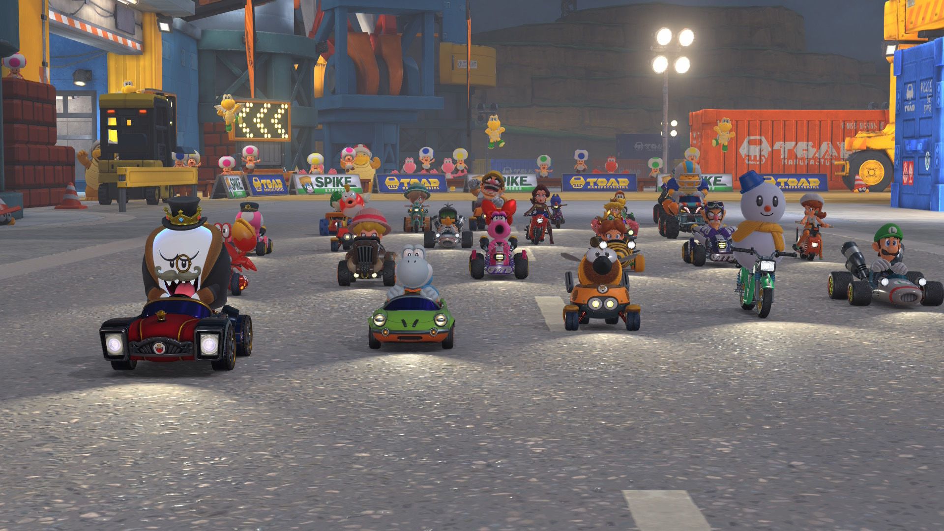 Mario Kart World 24 racers in the workzone