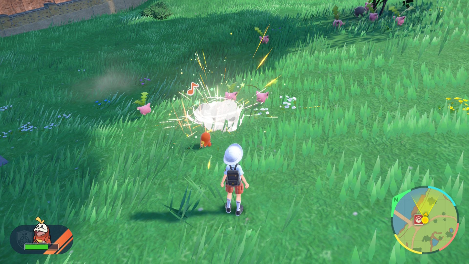 Pokémon Scarlet auto battle in a field