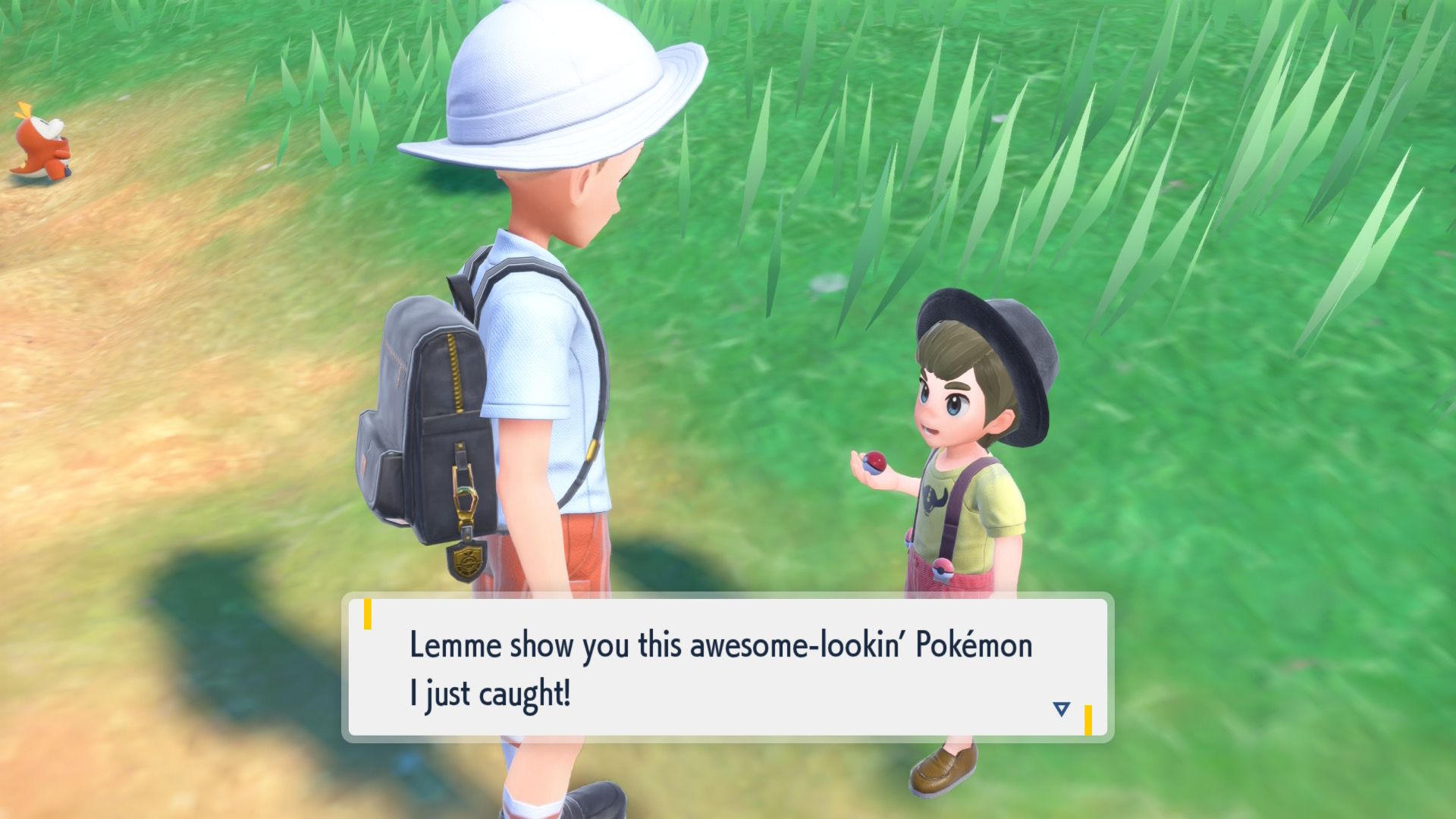 Pokémon Scarlet on Switch 2, a young trainer challenging you to a battle