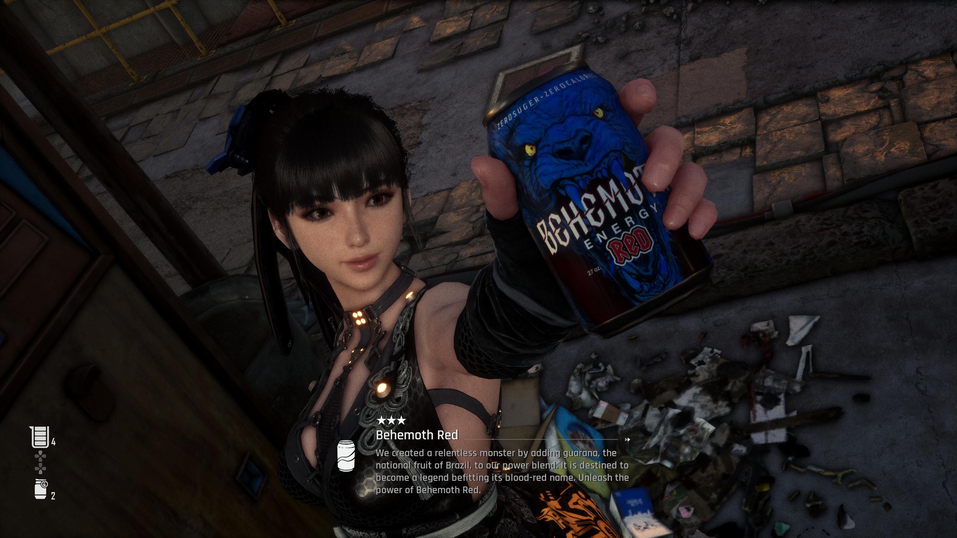 Stellar Blade Eve holding a collectible soda can