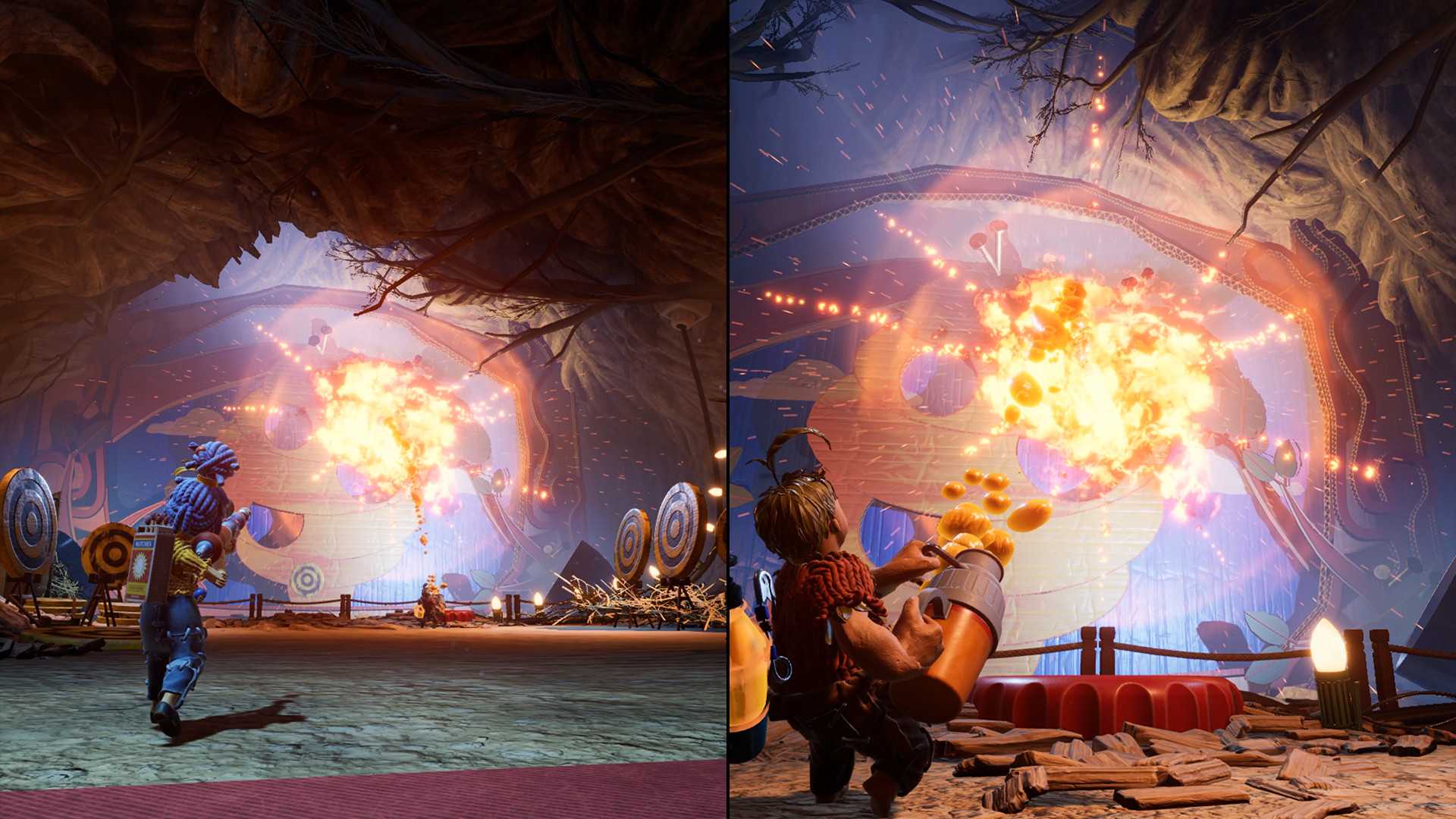 Cody and May looking at an explosion in It Takes Two.