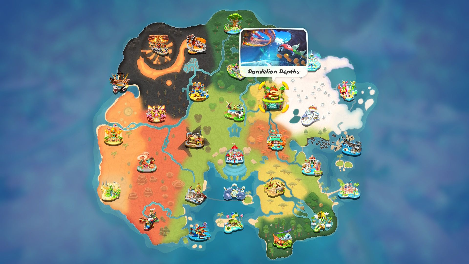 Mario Kart World Dandelion Depths map