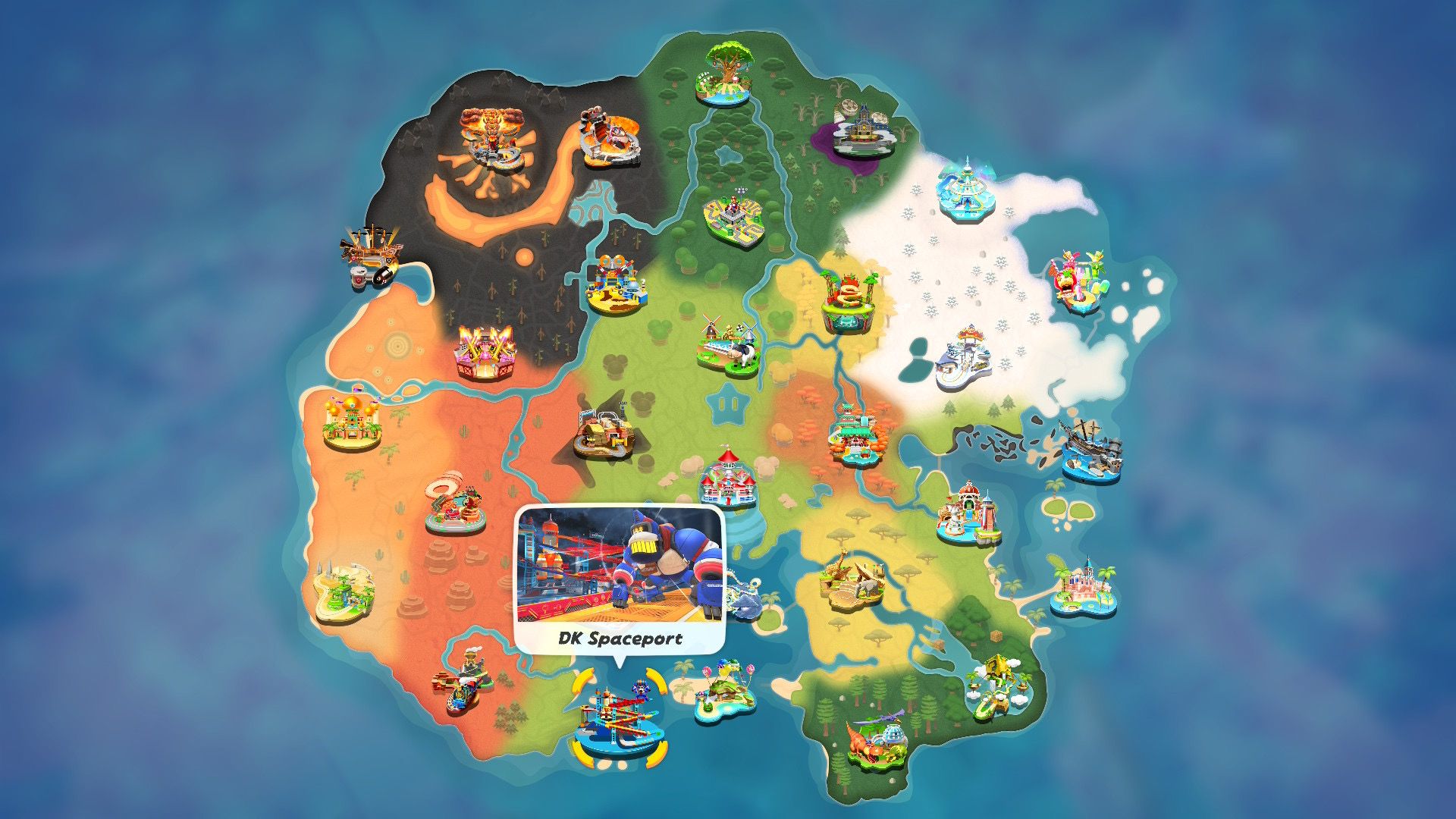 Mario Kart World DK spaceport map