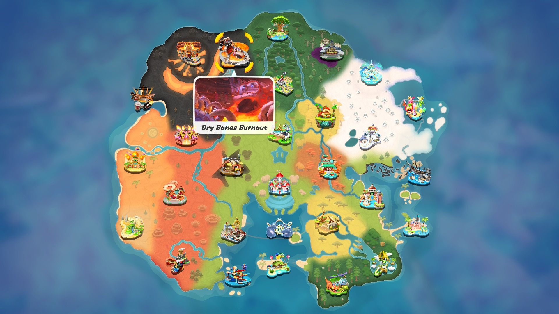 Mario Kart World dry bones burnout map