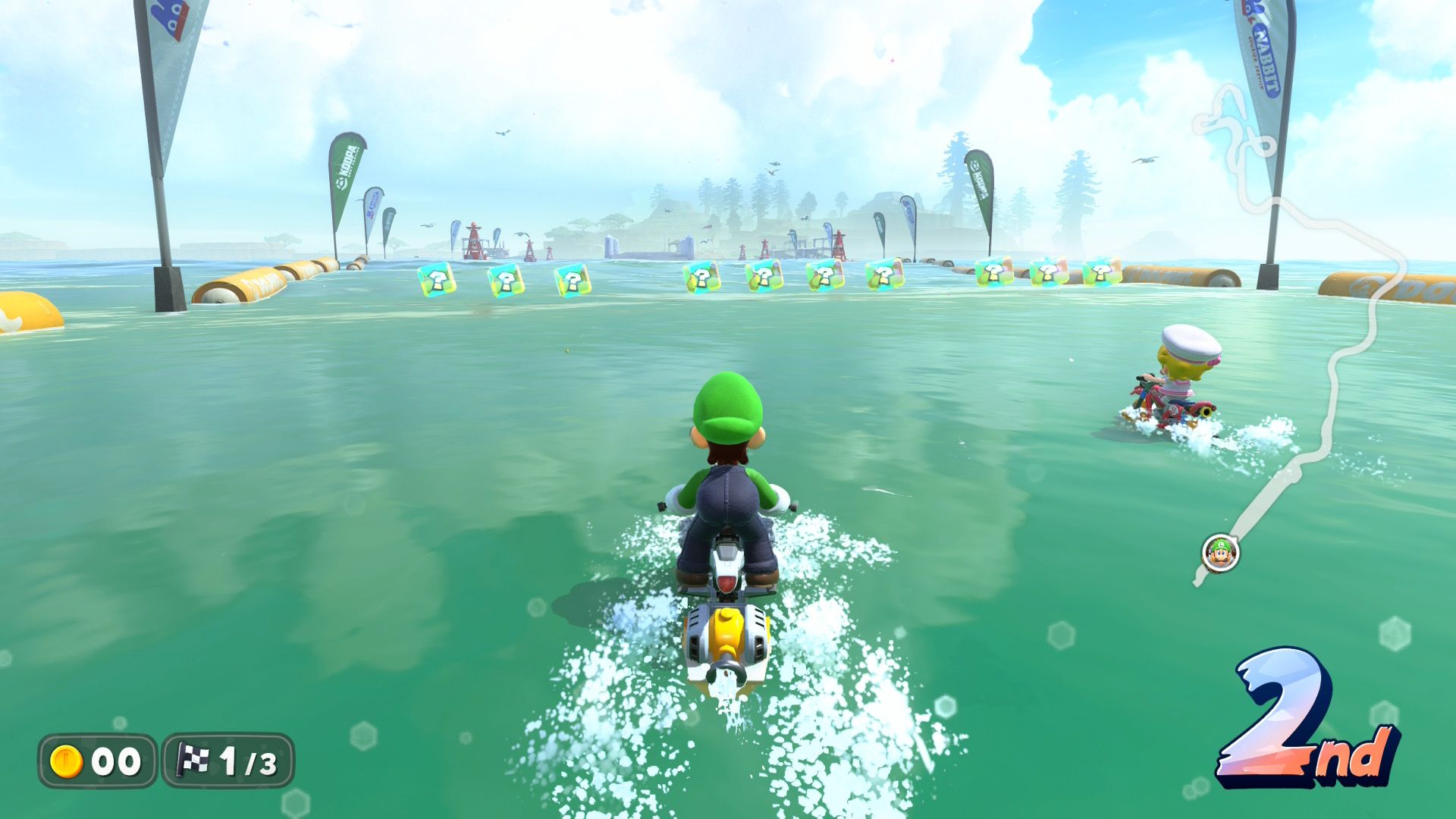 Mario Kart World Luigi in the water