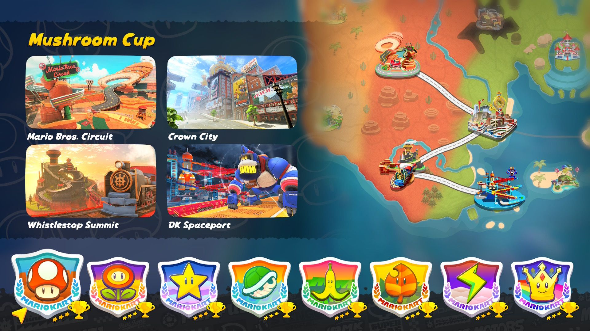 Mario Kart World Mushroom Cup selection screen