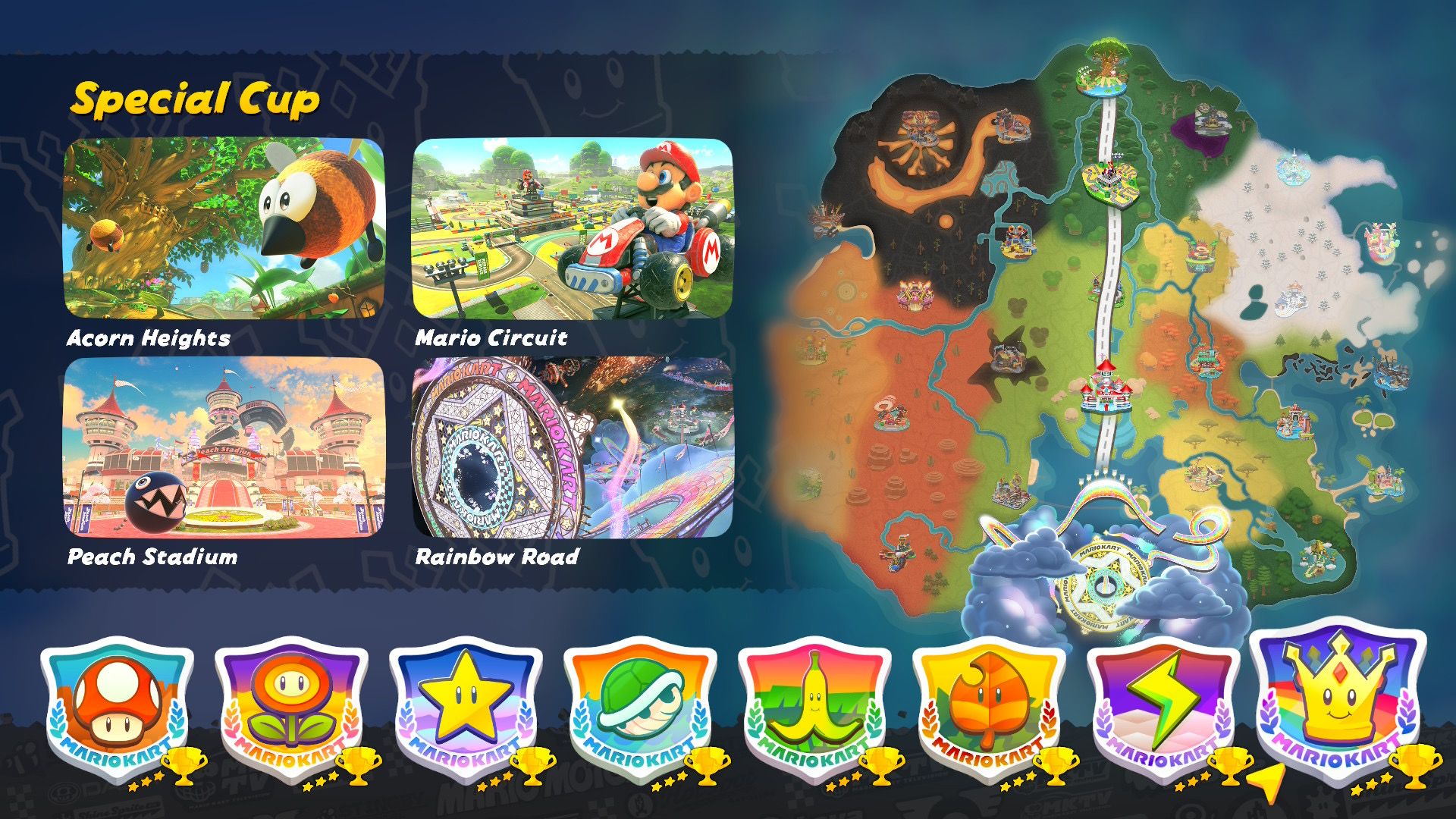 Mario Kart World Special Cup selection screen