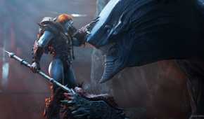 Marvel's GOTG a buff blue lady petting a large creature