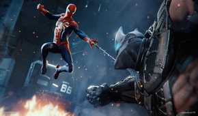 Spider-Man fighting Rhino in 2018's Spider-Man game by Insomniac.