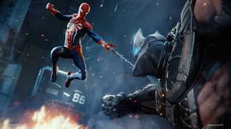 Spider-Man fighting Rhino in 2018's Spider-Man game by Insomniac.