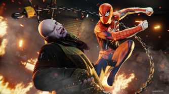 Spider-Man punching tombstone in 2018's Spider-Man game by Insomniac.