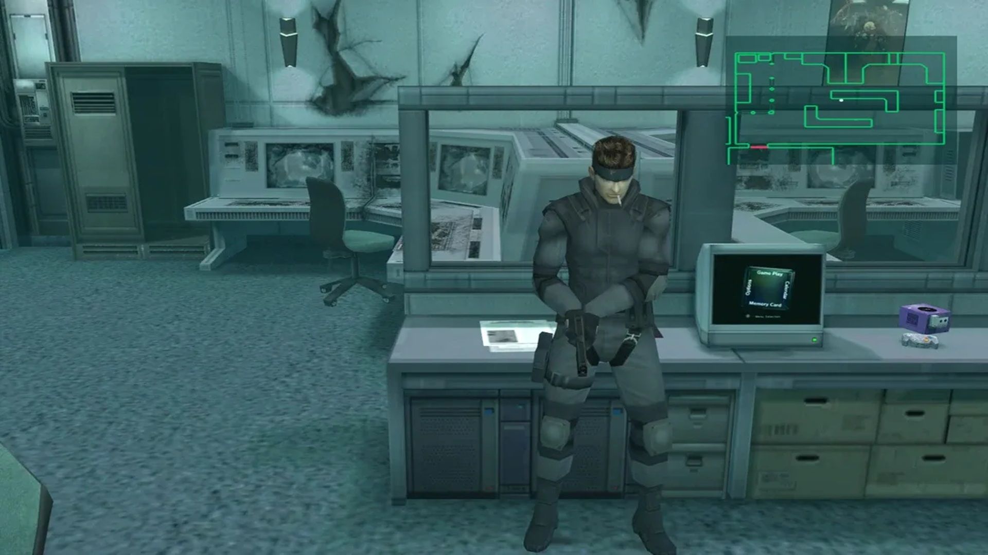 A screenshot of gameplay for Metal Gear Solid: The Twin Snakes