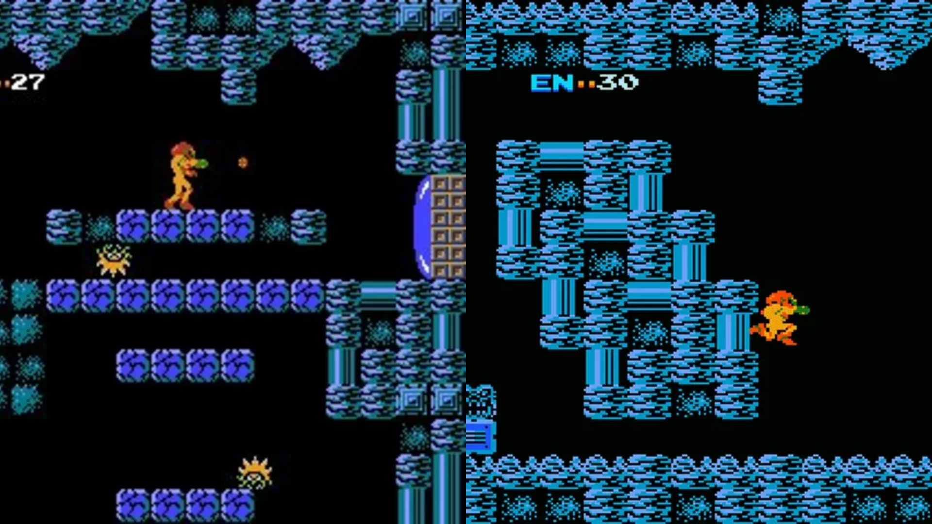A cold room with blue floors in Metroid