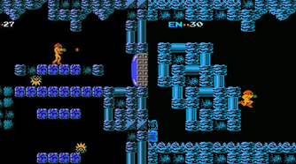 A cold room with blue floors in Metroid