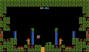 A green room with two characters in Metroid