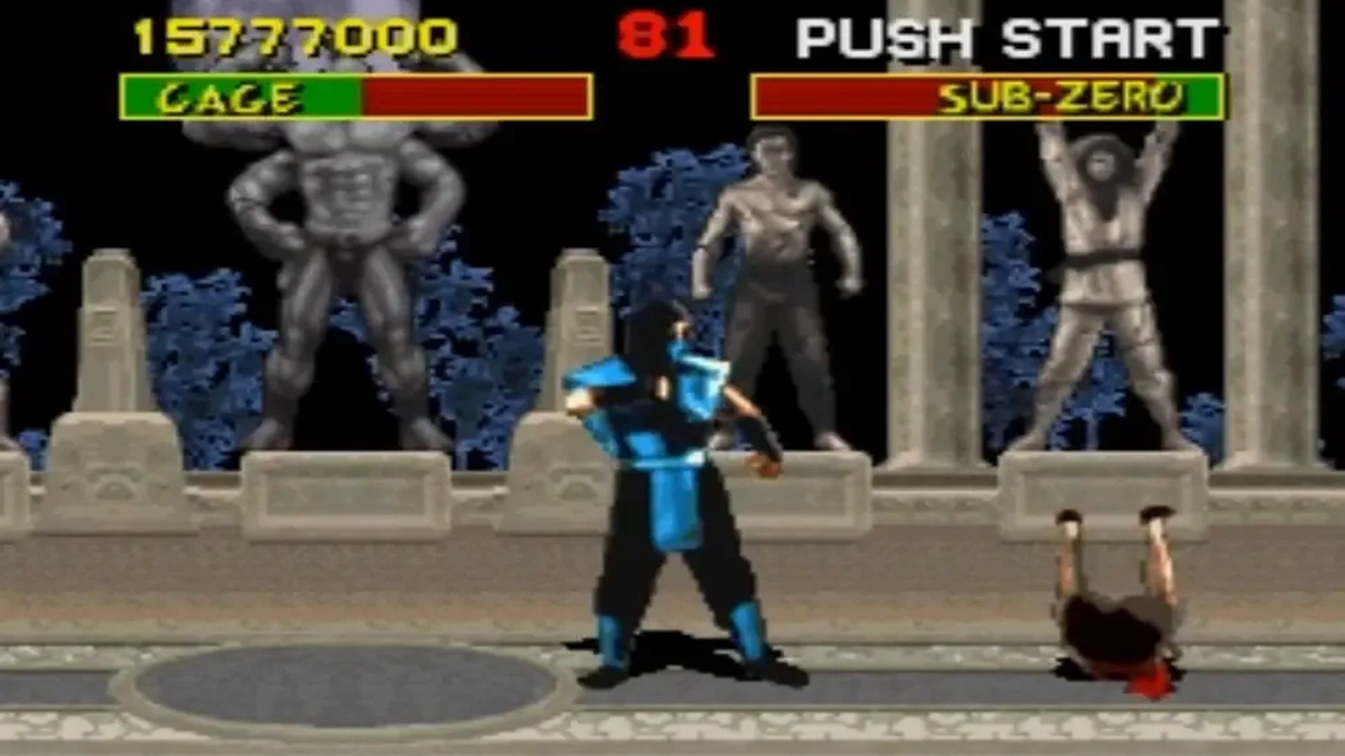 A screenshot of gameplay from Mortal Kombat on SNES.