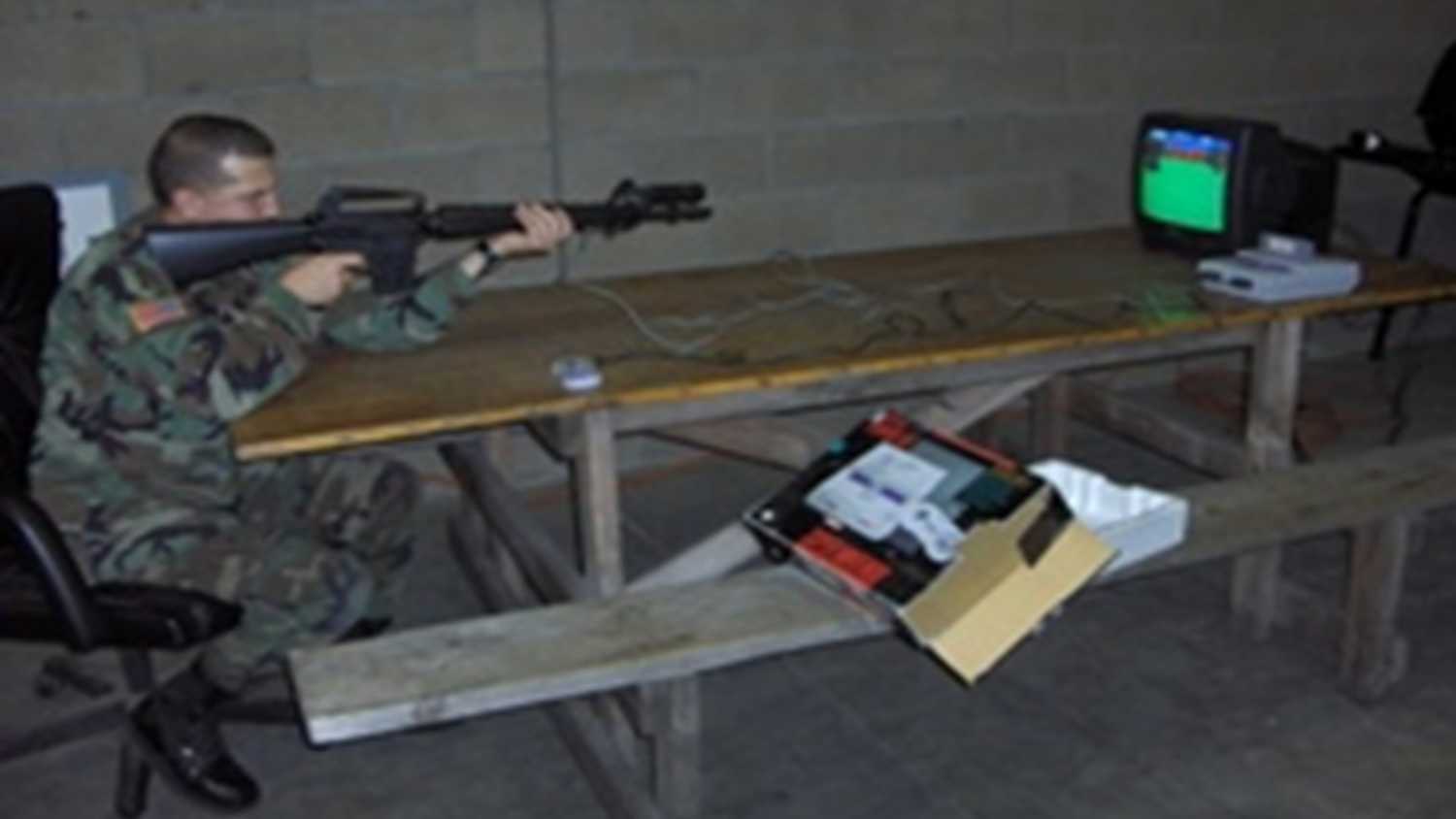 A shot of a soldier playing M.A.C.S. Moving Target Simulator