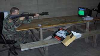 A shot of a soldier playing M.A.C.S. Moving Target Simulator
