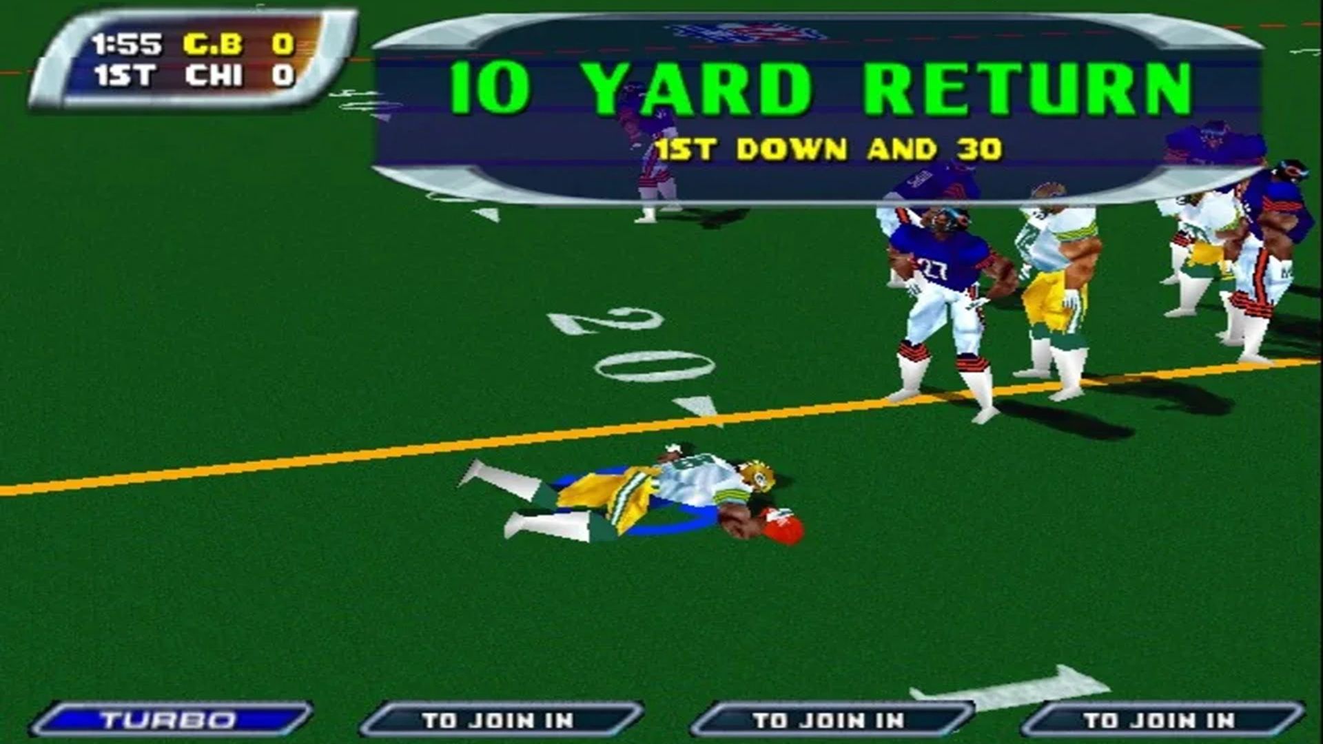 A screenshot of gameplay for NFL Blitz 2000