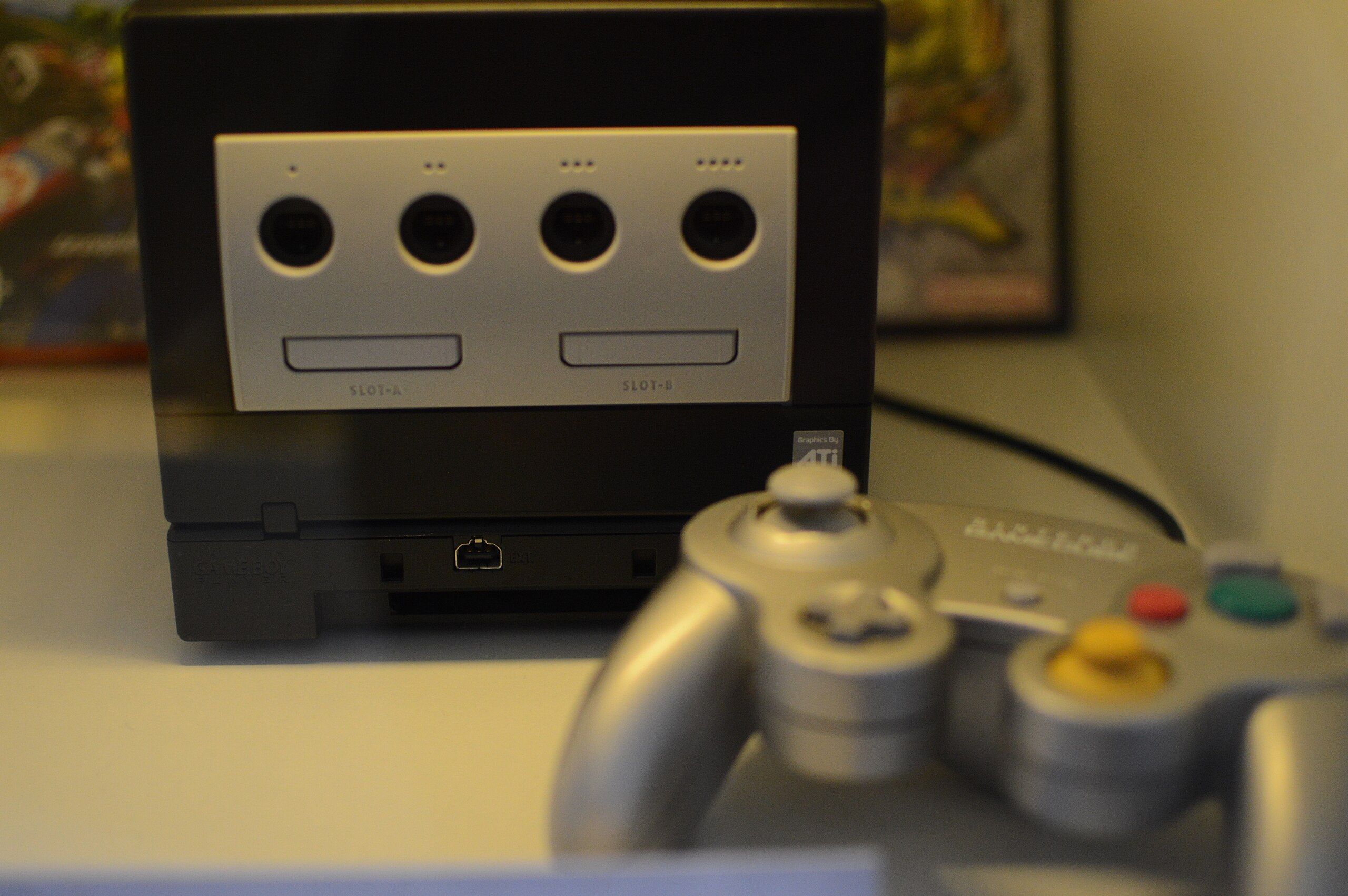 The Nintendo Gamecube console in silver.